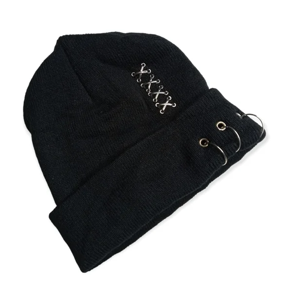 Hot topic pierced beanie one size black. New - Picture 6 of 6